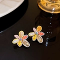 Bohemian floral hoop earrings with colorful beads and crystal centerpiece for women - 5# Silver Earring Post-Yellow
