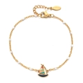 Detail of a gold stainless steel beaded bracelet featuring a colorful sailboat charm - White Beads (SL1186-WHITE)