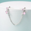 Silver angel wing heart stud earrings with pink zircon stone and chain drop design - Style 2-Winged Heart / Pink