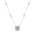 Classic 925 sterling silver necklace with a square halo moissanite pendant - (s925 Silver + Moissanite Sn13030-65/1 Carat/6.5mm) / Chain Length 40cm + 5cm (extension Chain)