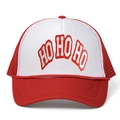 Cappellino trucker natalizio regolabile rosso e bianco con stampa festiva Ho Ho Ho - Bianco con Tesa Rossa