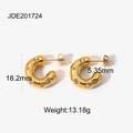 Golden hammer-textured C-shape earrings with white zircons and stainless steel finish - Gold/White Zirconia
