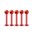 Set mit 5 roten Piercing-Steckern aus Edelstahl mit flacher Rückseite und Kugelaufsatz - Rot Kugel