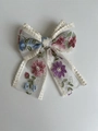 Lace embroidered bow hair clip in cream white mesh with colorful floral patterns - Medium - Colorful Lotus