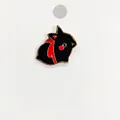 Cute black enamel rabbit brooch pin with gold plating and red ribbon on white card - 33*Black Rabbit with Red Bow Pin