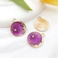 Purple enamel moon and star charms with golden finish for DIY jewelry crafting - Starry Sky 21x25mm