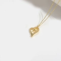 Elegant gold heart pendant necklace featuring an intricate tulip design and zircon accents - Heart Flower Style (XL3272-2) / Heart Flower XL3272-2