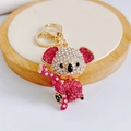 Macro view of crystal koala keychain with pink and white rhinestones on golden metal - Pendant Only / Rose Red
