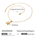 Gold stainless steel necklace with crystal balloon dog pendant and product specifications - Gold Rhinestone Balloon Dog (JDN2405020)