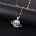 Silver iced-out hip hop necklace with dollar-themed pendant on a rope chain - Silver