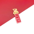 DIY Chinese New Year rabbit charm in yellow enamel with red banner for jewelry making - Get Rich