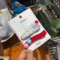 Cute two-piece hair clip set with blue polka dots, red button and beaded accents - White Blue Polka Dot Clip and Round Bead Clip Set