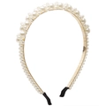 Elegant gold metal headband with clustered white faux pearls for a vintage fairy look - 677802 Dense Stacked Pearls