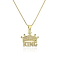 Gold plated hip hop crown pendant necklace with KING lettering and zircon stones - 23168-Crown KING / Gold
