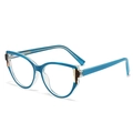 Blauw en transparant cat-eye brilmontuur met schildpadpootjes in een 45 graden zicht - C5 Blauw Wit