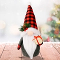 Christmas gnome plush in red plaid hat holding gift box for festive home decor - Christmas Long Santa Gnome