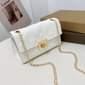 Chic white quilted crossbody small square bag with golden chain strap and buckle - White