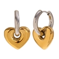 Orecchini a cuore bicolore con cerchietti argentati e ciondoli a cuore in oro lucido - Stile Cuore Spliced Bicolore