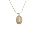 Golden necklace with oval religious pendant and sparkling zirconia stones in professional view - Style 0458YH 50CM Snake Chain