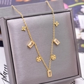 Golden butterfly necklace with rectangular zircon and clover charms in jewelry box - White Rhinestone Rhombus Flower