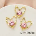 Pink heart pendant with gold alloy frame and crystal inlay for jewelry making, 26x29mm - 890-2# Gold - Pink Zirconia