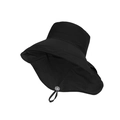 Women's black wide-brim sun hat with adjustable chin strap for outdoor UV protection - Black
