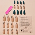 Set da 24 unghie finte a mandorla con motivi a foglia e finitura verde scuro professionale - Motivo a foglie verdi e nude(XD-24-16)