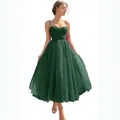 Elegant dark green tulle evening dress with sweetheart neckline and tiered mesh skirt - US size 2 (S) / Top And Bottom / Dark Green
