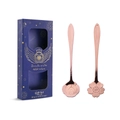 Rose gold stainless steel flower spoon set in elegant blue gift box packaging - Rose Gold/Short Handle Flower Spoon 2PCS (Cherry + Rose) / Rose Gold/Blue Box