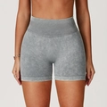Pantaloncini yoga grigi a vita alta senza cuciture con effetto acid wash e fascia a coste - S / Grigio Libertà