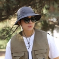 Dark grey quick-dry sun hat with mesh vents and adjustable chin strap for outdoors - Adjustable / Dark Gray