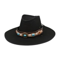 Classic black western cowboy hat with bohemian turquoise beaded band on white background - One Size / Black
