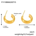 Macro view of 18K gold plated stainless steel C-shaped earrings with size dimensions - Golden Style Size S (F1118)