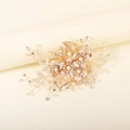 Exquisite gold metal hair clip with pearls and crystals in flower and leaf design - Gold HS-J6299