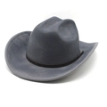 Chapeau de cowboy western en feutre bleu-gris avec design vieilli et ceinture en cuir brun - M (56-59cm) / gris foncé