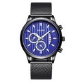Fashion business men's watch with black mesh strap and dark blue textured dial - Blue Dial Black Band