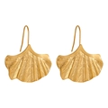 Orecchini a foglia di ginkgo dorati in acciaio al titanio con trame realistiche delle venature - Foglia di Ginkgo Pieghettata (ED0223) / Oro