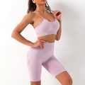 Set da yoga senza cuciture lavanda con reggiseno sportivo e pantaloncini a vita alta - S / Viola Chiaro