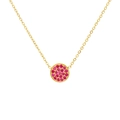 Luxurious gold stainless steel necklace featuring a round pendant with red crystals - July Rose Red - Gold