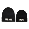 Classic black knitted parent-child beanie set with MAMA and MINI embroidered patches - MAMA+MINI Parent-Child Set / Black