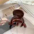 Brown acetate hair clip with France Handmade engraving and glossy spring clip finish - Octopus Claw: Dark Brown