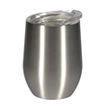Modern 12oz silver egg-shaped stainless steel wine tumbler with a clear lid - Steel Color