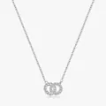 Elegant S925 sterling silver interlocking double ring necklace with shimmering cubic zirconia - 925 Silver / Silver