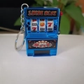 Blue mini slot machine keychain with lucky casino slot design and functional red lever - Dark Blue + Flat Circle / Minimum Order Of 5 Pieces
