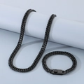 Black titanium steel cuban link chain necklace and bracelet set in sleek hip hop style - Width 9mm Bracelet 21cm / Genius Club Black