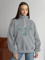 Grey vintage quarter-zip sweatshirt with Sport Chic Vibes lettering and loose fit - S / Light Grey (Fleece)