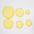 Set di 6 coperchi estensibili in silicone giallo con smiley di diverse dimensioni - 55g Set Tondo da 6 (Tre Orecchie) / Tondo Giallo