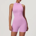 Lavender pink sleeveless yoga romper with front zipper and high stretch sports fabric - S / Sakura Pink