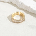 Anello regolabile in oro con zirconi rettangolari e rotondi con incastonatura a pavé doppia - Doppia Fila di Zirconia / Oro 14K