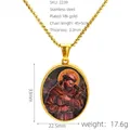 Schema dettagliato di dimensioni e materiali della collana ovale in acciaio placcato oro 18k - Stile Santo in Preghiera (2239)
